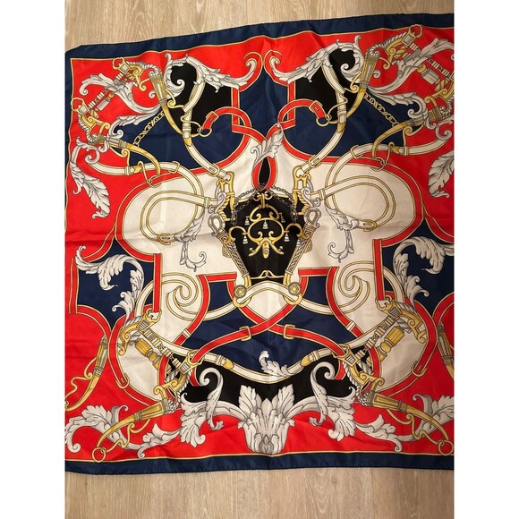 Art Of The Scarf Tie Rack 30” X 30” Square Scarf Red Navy Black Made In Italy - Picture 3 of 4